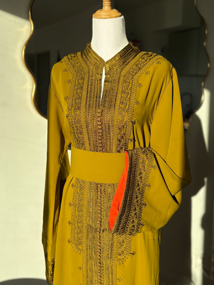 Caftan traditionnel Huda - Kaki