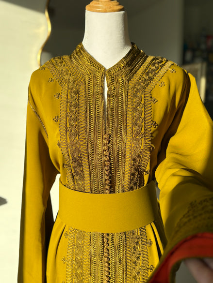 Caftan traditionnel Huda - Kaki